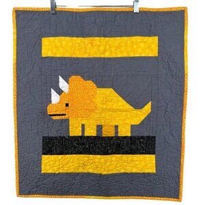 Handmade Wall Hanging Quilted Dinosaur Kid Childrens Room Orange/Gray Triceratop